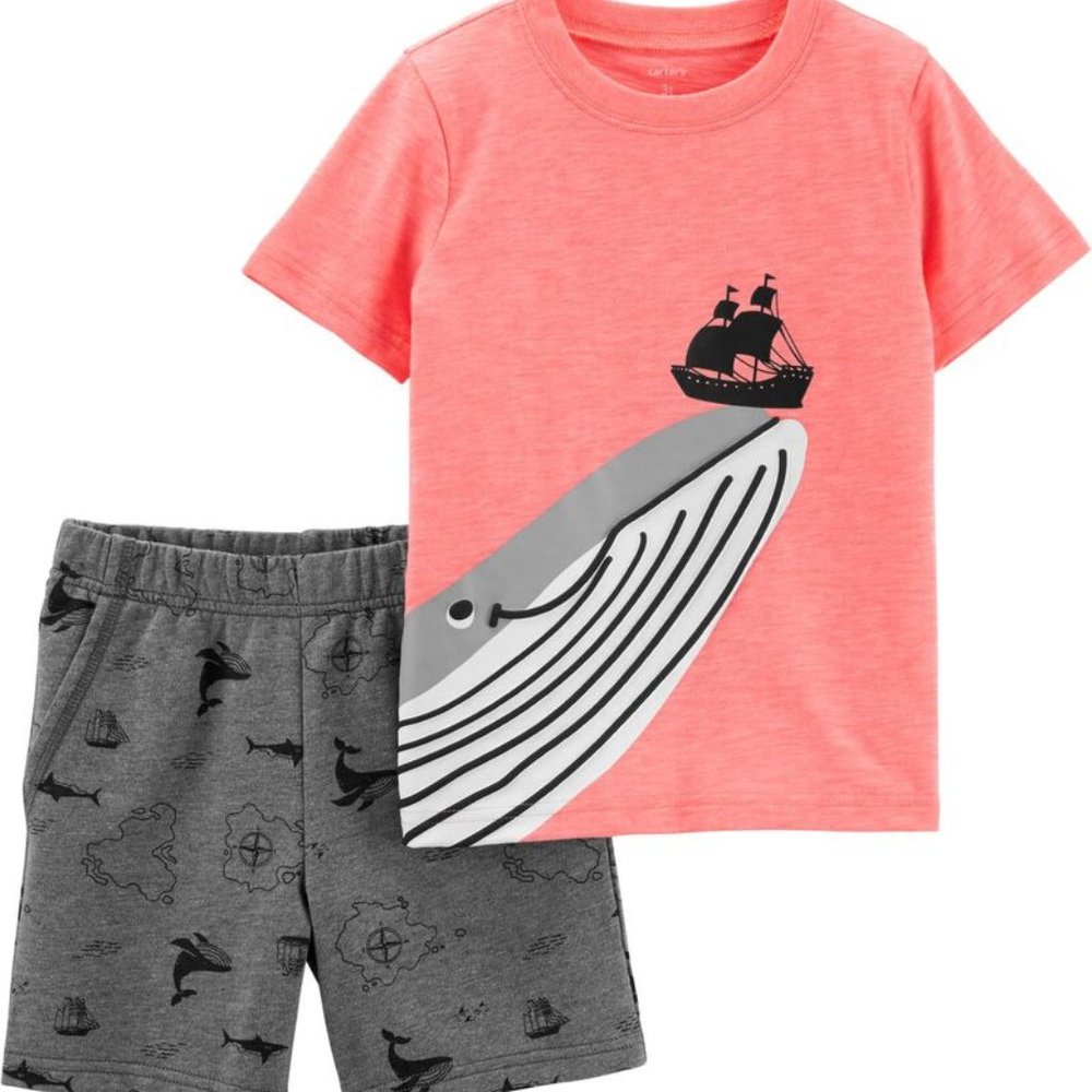 Carter's Shorts Set Baby Boys Size 6M 6 Months Summer Whale Pirate Outfit NWT